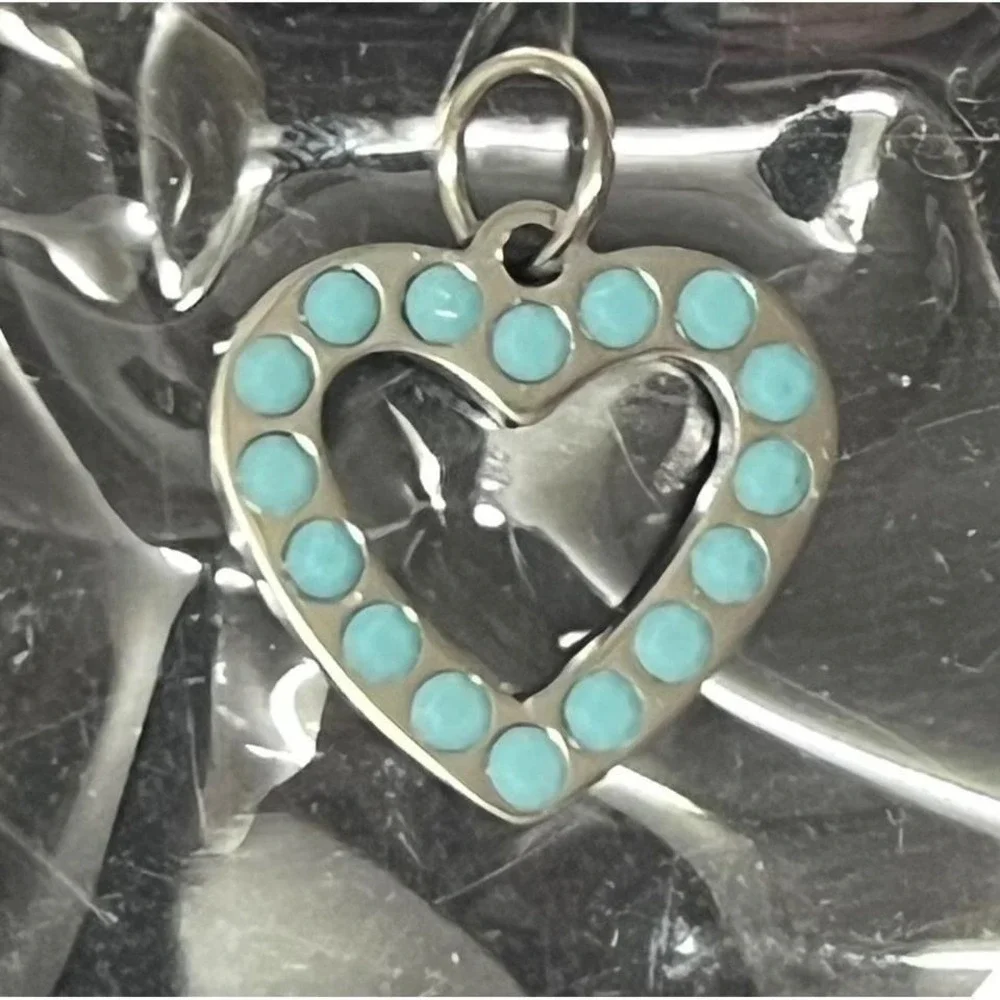 Heart Charm Women‎ OS Silver Turquoise Excellent Open Heart Beaded